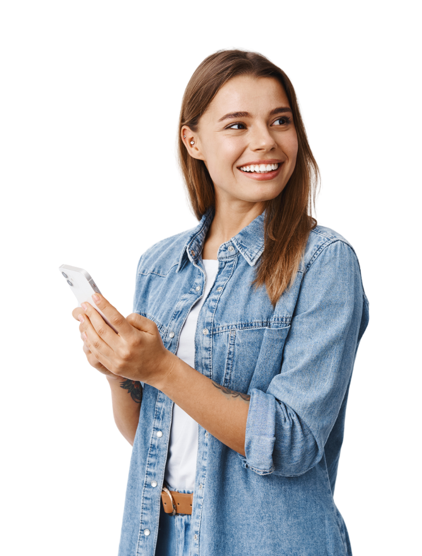 Femme utilisant REMI sur smartphone